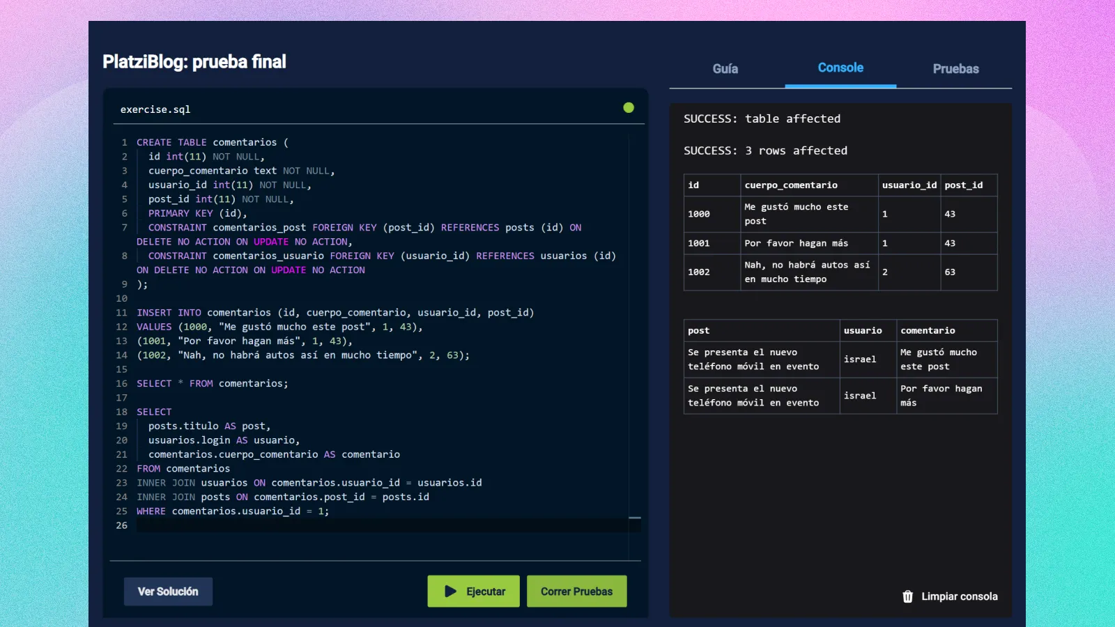 Platzi playground SQL