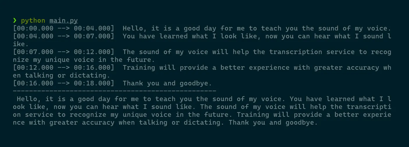 terminal output